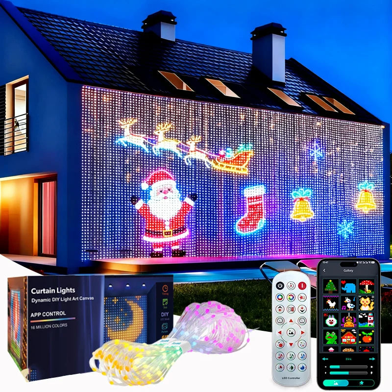 Smart LED Curtain Lights with App Control & Music Sync – Customizable DIY Patterns & Text, Waterproof RGB Fairy Lights for Bedroom, Patio, Holiday & Party Decor