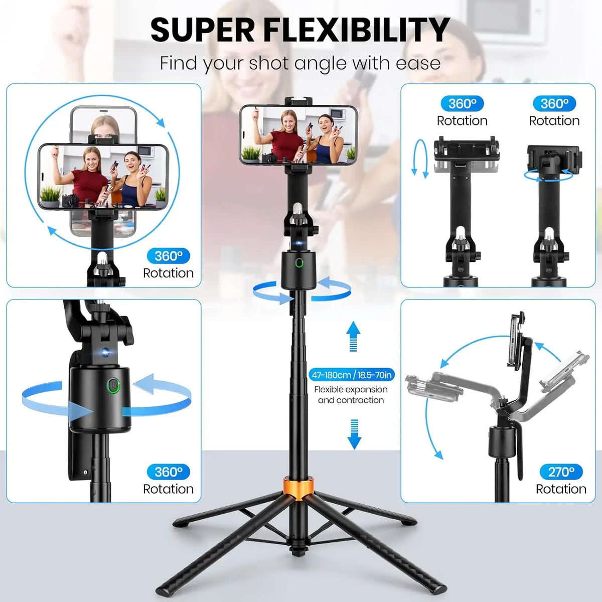 AI Face Auto Tracking Gimbal Selfie Stick Tripod Bluetooth Remote Shooting Phone Holder for Phone Android Outdoor Live Streaming