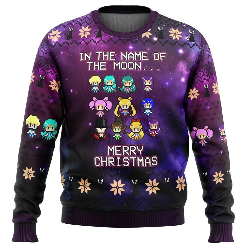 3D New Christmas Series Anime Sailor Moon Blade Round Neck Hoodie Printed Imitation Sweater Knitted Decorative Daily Necessitie