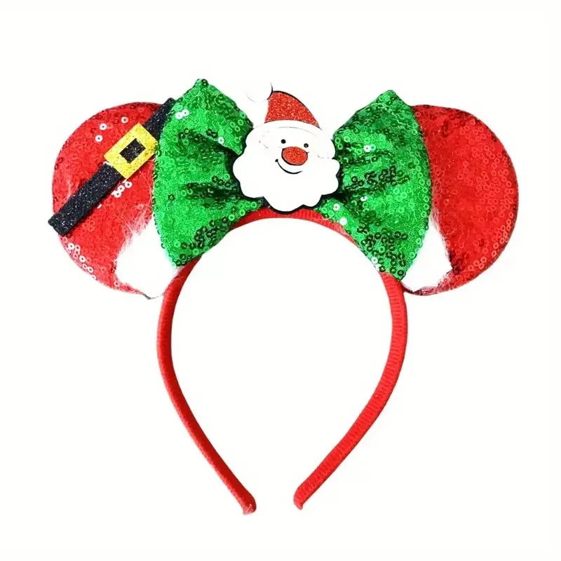 Ladies' Day Christmas Mickey Mouse Ear Headband - Ribbon bow and Santa Claus hat design