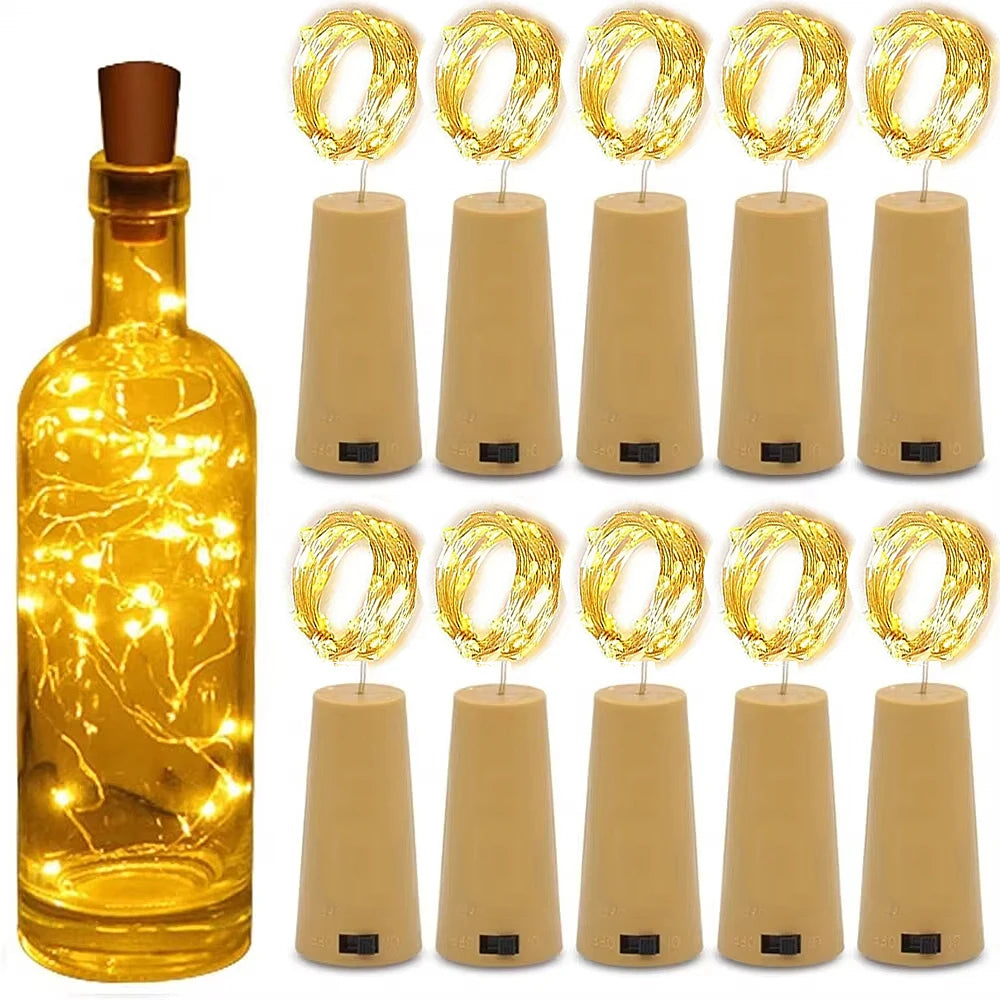 10pcs Bar LED Wine Bottle Cork String Lights Christmas Decoration Led Lamp Bottle Fairy Lights Holiday Copper Wire Lights String