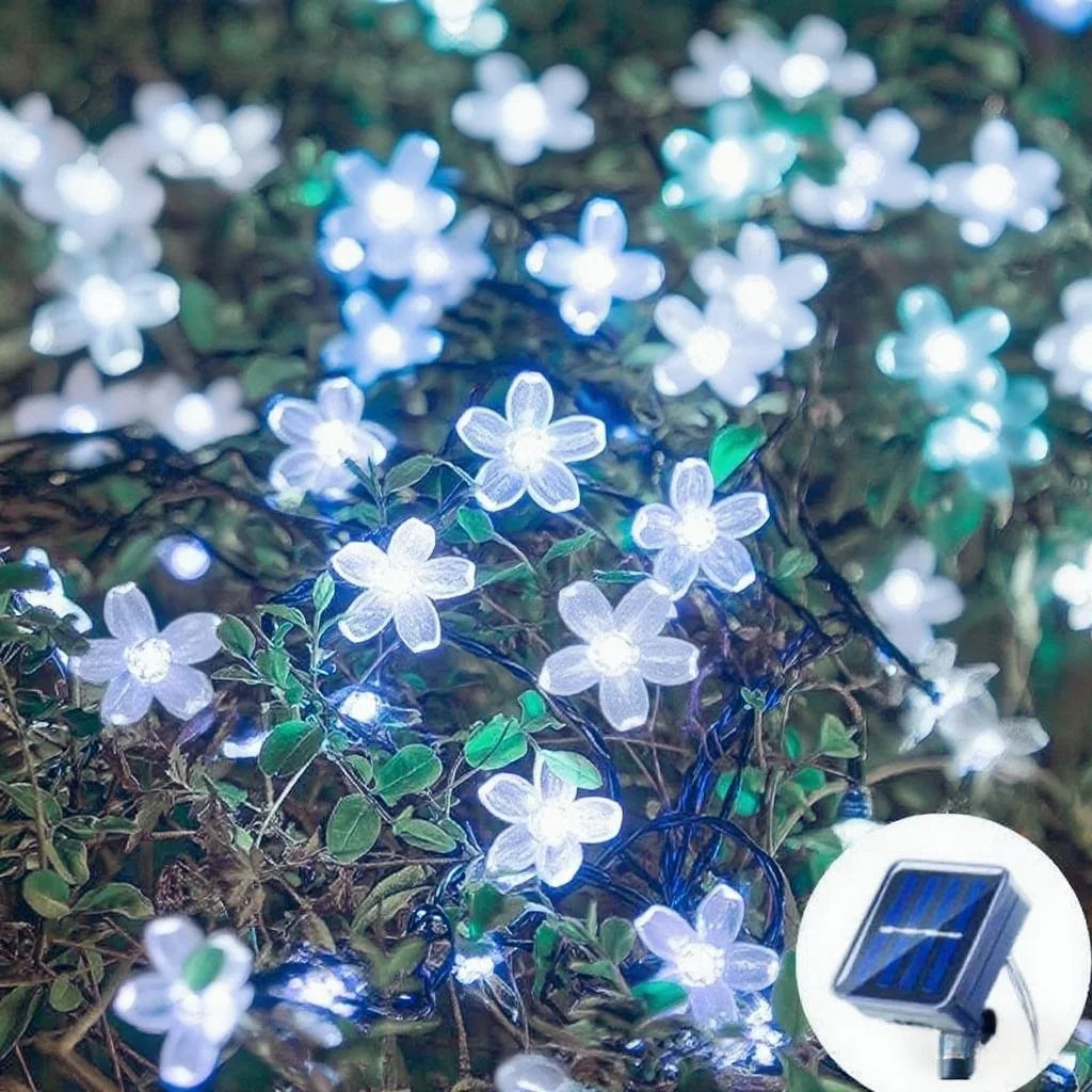 Solar Cherry Garden Blossom Flower Lights Garlands String Lights Solar Outdoor Waterproof Lawn Pathway Christmas Decoration Lamp