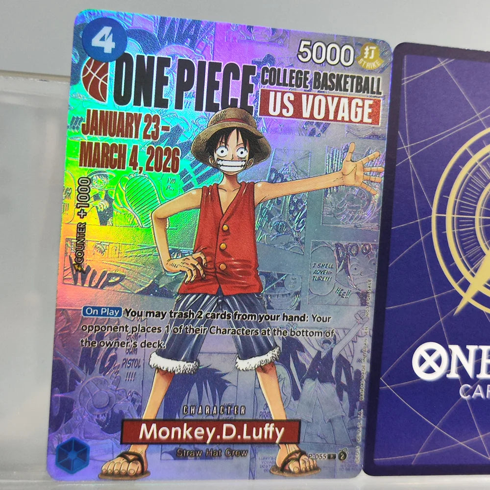 Self Made Proxy One Piece OPCG English Luffy P-055 College Basketball US Voyage Game Collection Promotion Card Toy