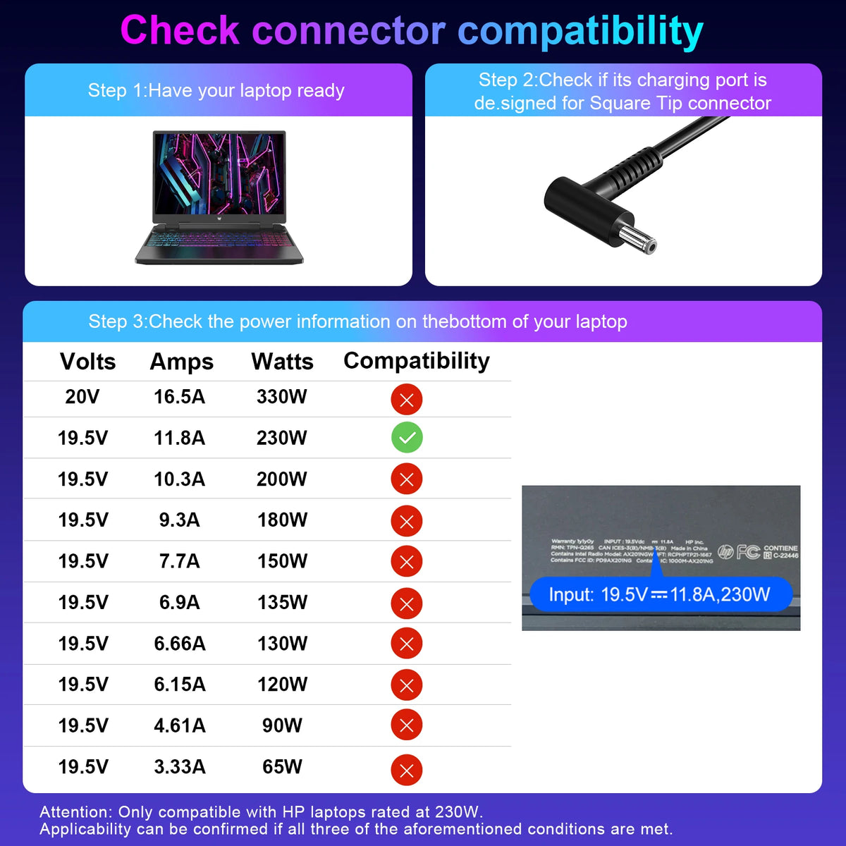 330W GaN Charger Laptop, XT60 to DC Cable Adapter,  Compatible with Lenovo, ASUS, Dell, Alienware, HP, Acer, MSI, Razer, Xiaomi
