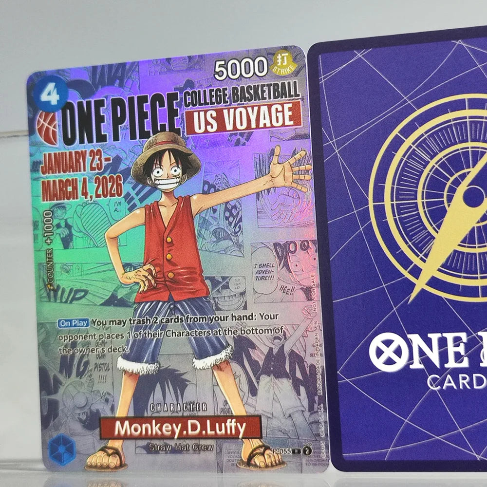 Self Made Proxy One Piece OPCG English Luffy P-055 College Basketball US Voyage Game Collection Promotion Card Toy
