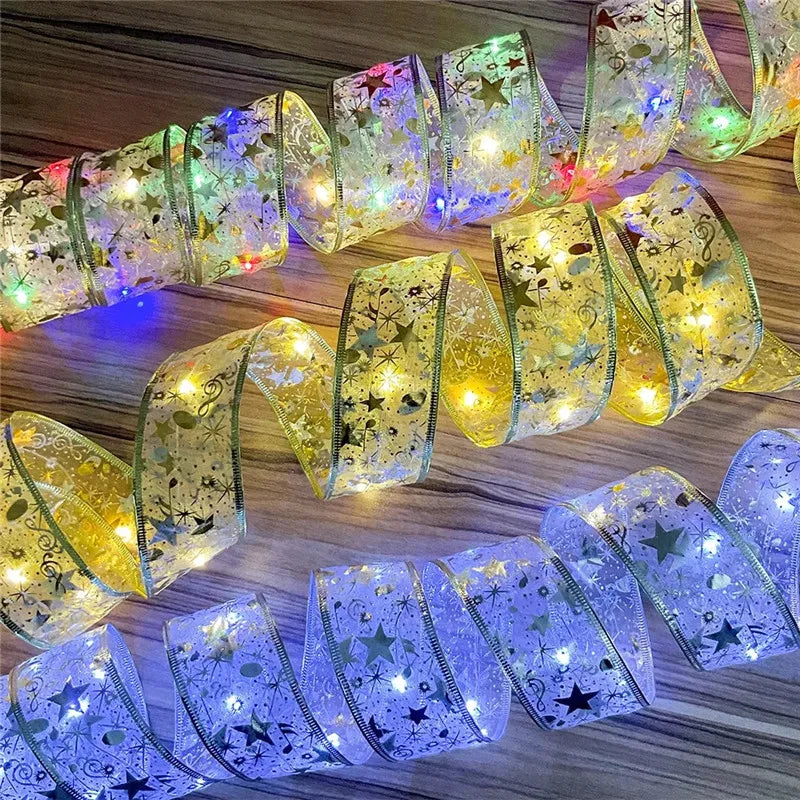 2/5/10m Christmas Ribbon Fairy Light String Merry Christmas Decorations