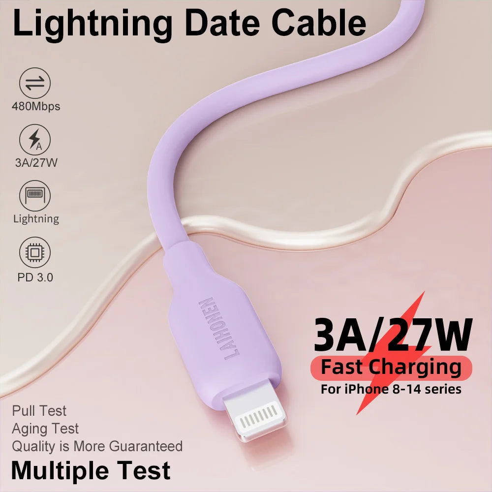 Liquid Silicone USB-C to Lightning Cable – 27W PD Fast Charging Soft Skin-Friendly Cord for iPhone 14/13/12/11 Pro Max, iPad & AirPods