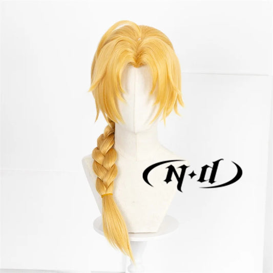 ND Edward Elric Cosplay Wig Anime Fullmetal Alchemist Cosplay Golden-blond Hair Wig for Comic-Con Halloween Theme Party