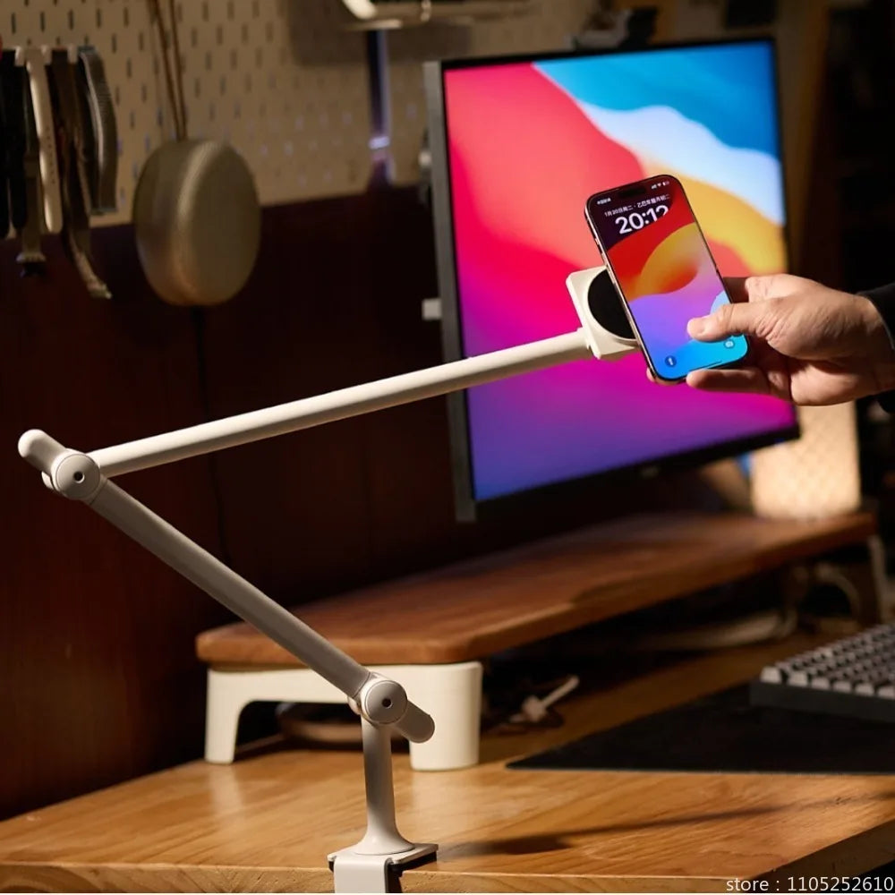 Magnetic Phone & Tablet Stand Adjustable Desk Clamp Arm 360° Rotating Aluminum Holder for iPhone iPad Overhead Lazy Mount