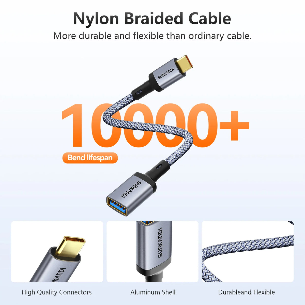 SUNKANDI USB C to USB 3.1 Adapter 10Gbps OTG Cable Type C Male to USB A Female for iPhone 15 MacBook Pro Air iPad Pro Galaxy S24