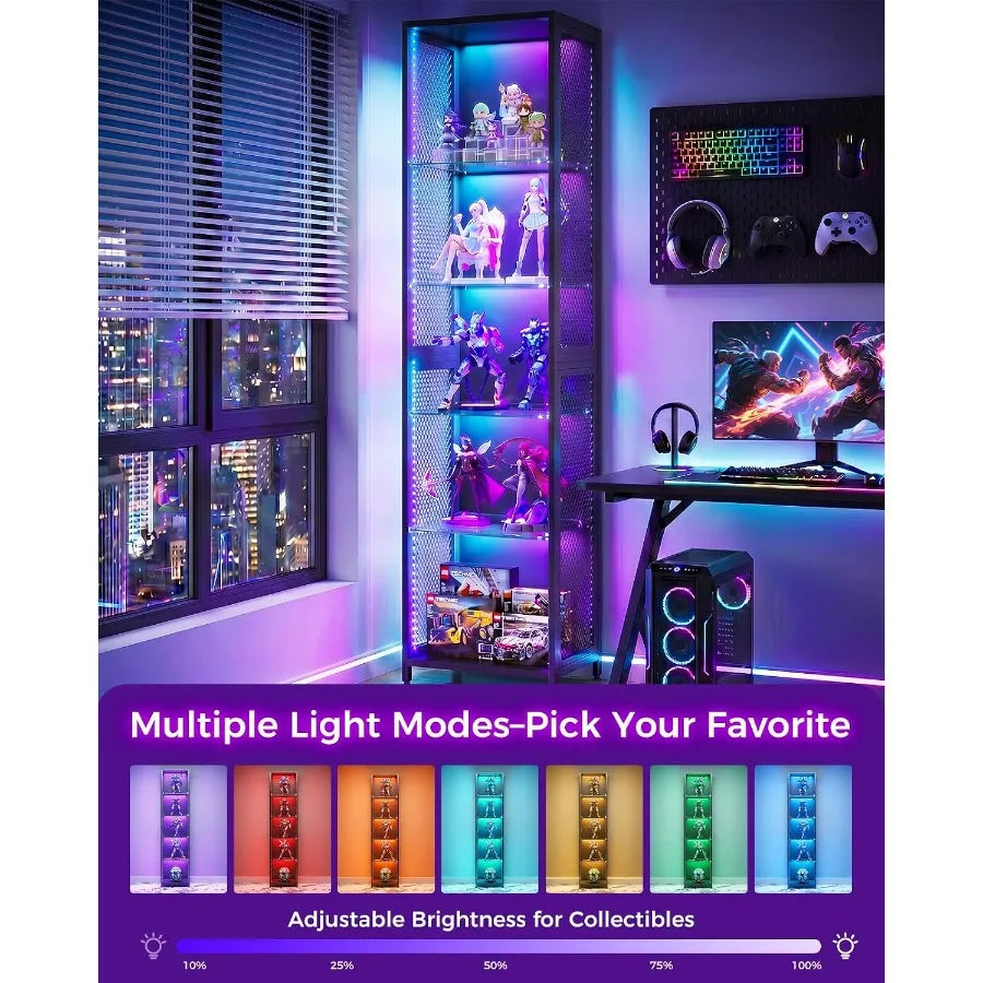 72" Tall Display Case with LED Lights, Display Cabinet for Small Space