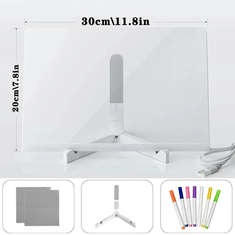 LUMINA-CORE NEON HUD | Transparent Acrylic Glowing Memo Board with 7-Color Chroma Pens