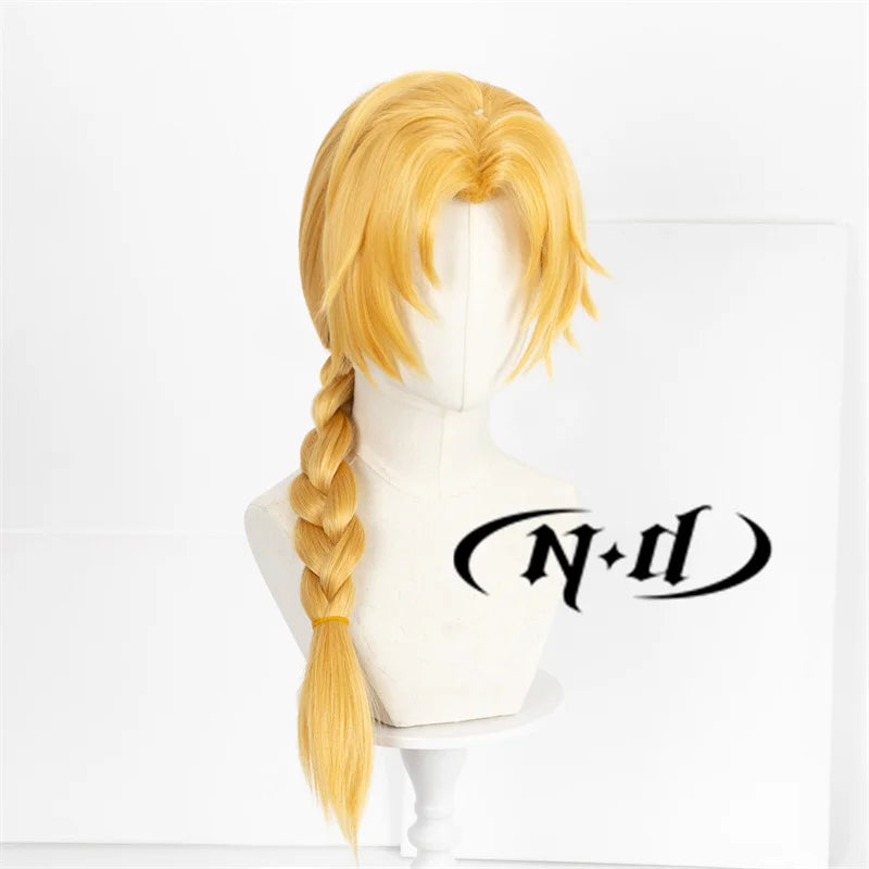 ND Edward Elric Cosplay Wig Anime Fullmetal Alchemist Cosplay Golden-blond Hair Wig for Comic-Con Halloween Theme Party