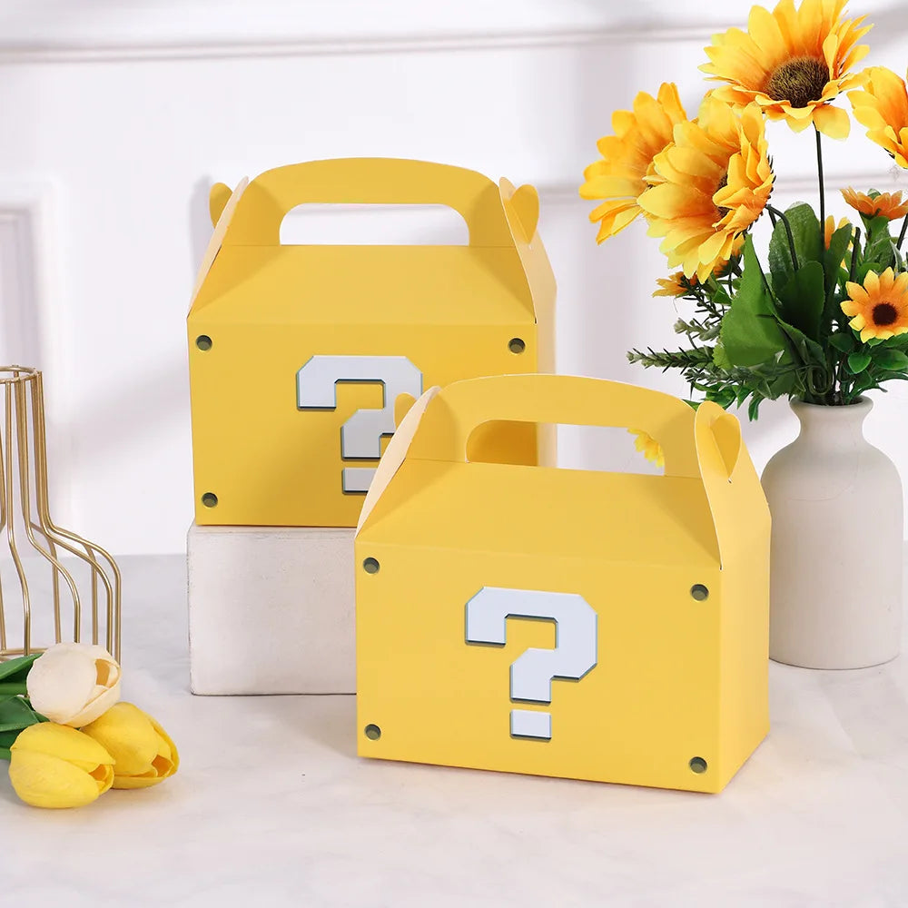 12/24/36pcs Yellow Question Mark Hand-Held Paper Box Birthday Party Decoration Gift Box Candy Box Event Festival Supplies
