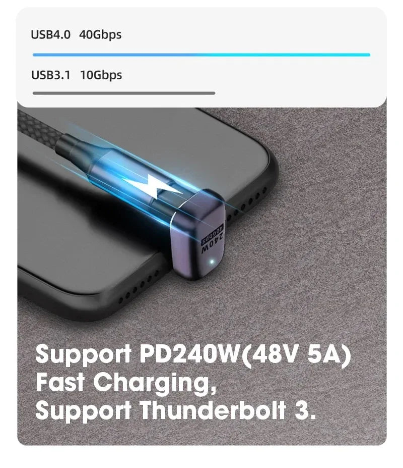 USB4.0 40Gbps U-Shape Straight Angle 240W 5A USB C to Type C Fast Charging Converter USB C Data Adapter For Macbook 8K60HZ