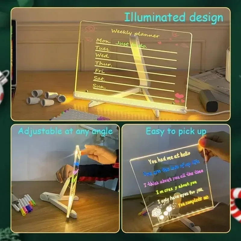 LUMINA-CORE NEON HUD | Transparent Acrylic Glowing Memo Board with 7-Color Chroma Pens