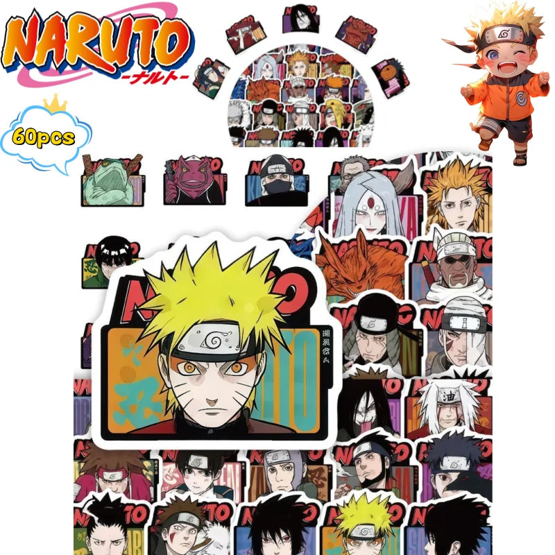 New Naruto Uzumaki Naruto Uchiha Sasuke 60 Stickers Cool Anime Cartoon Printed Student Water Cup Desktop DIY Waterproof Sticker