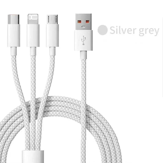 6A 3 In 1 USB Type C Cable 66W Super Fast Charging Cables for Huawei Xiaomi Samsung OPPO Lightning Data Cord for iPhone 1.2/2/3
