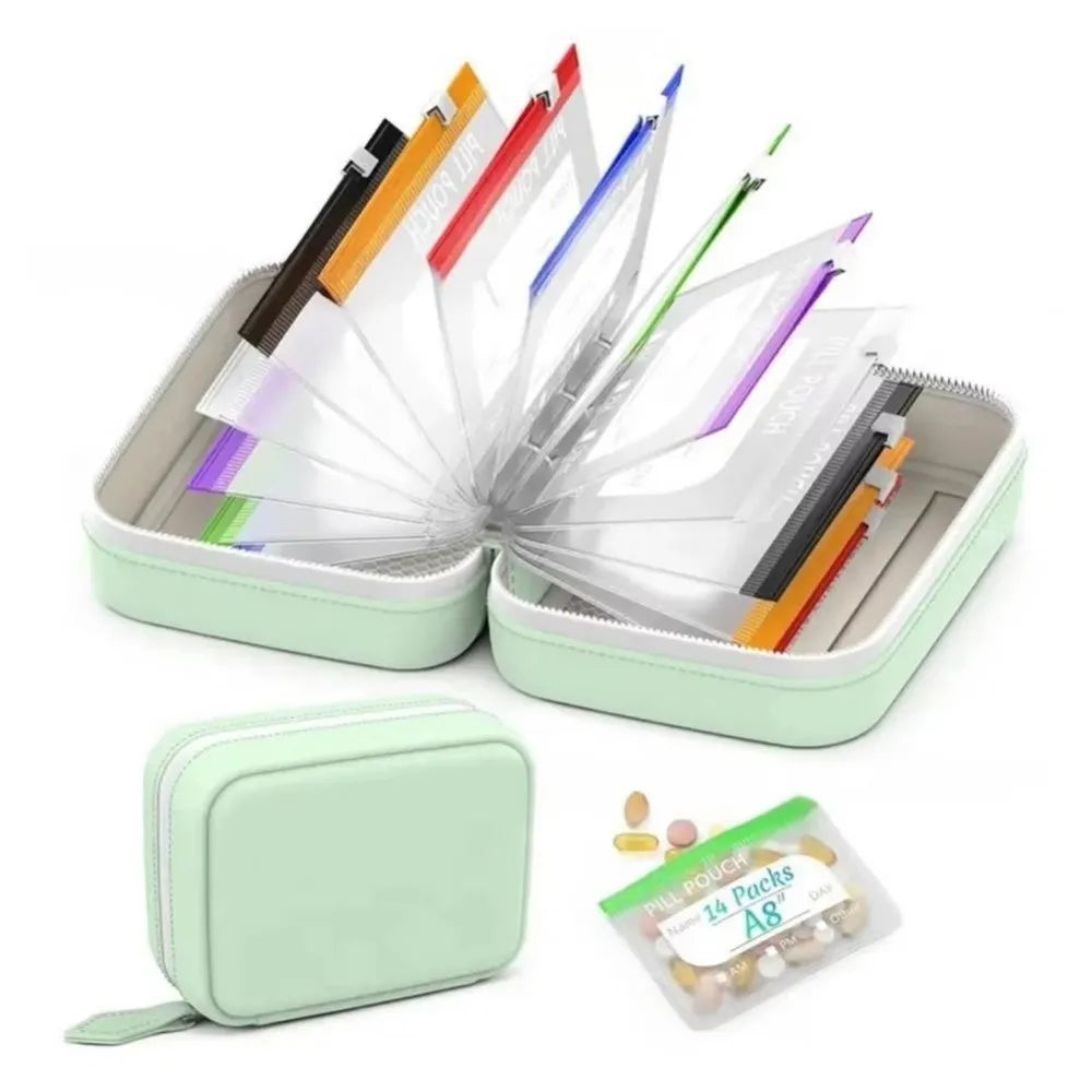 7/14Pouch Weekly Pill Organizer Color Coded Pill Pouch Waterproof Medicine Storage Case Portable Vitamins Supplements Pouch Set