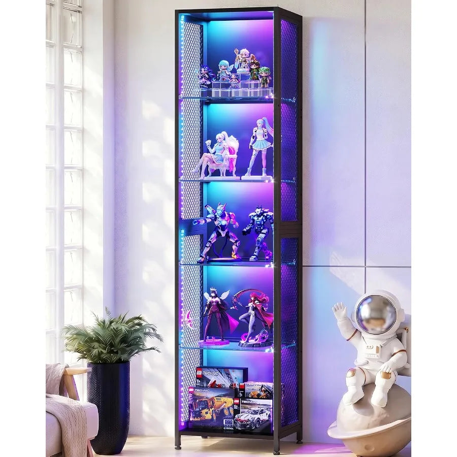 72" Tall Display Case with LED Lights, Display Cabinet for Small Space