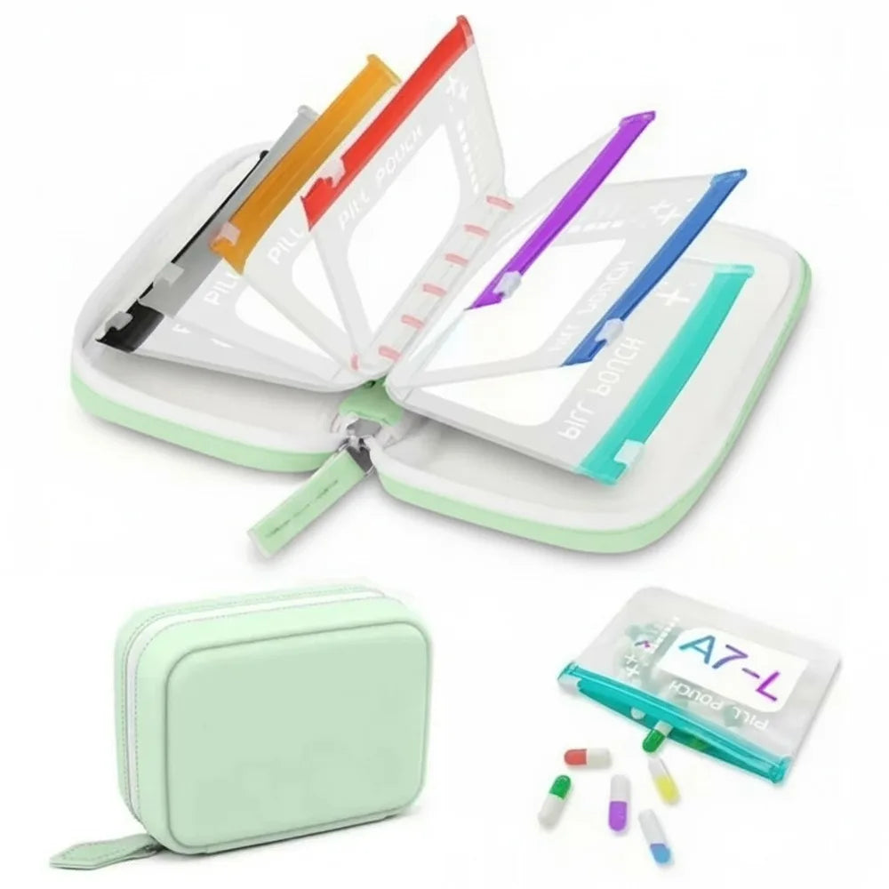 7/14Pouch Weekly Pill Organizer Color Coded Pill Pouch Waterproof Medicine Storage Case Portable Vitamins Supplements Pouch Set