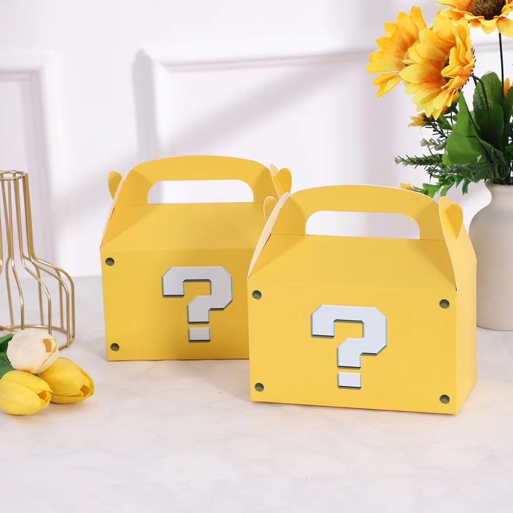 12/24/36pcs Yellow Question Mark Hand-Held Paper Box Birthday Party Decoration Gift Box Candy Box Event Festival Supplies