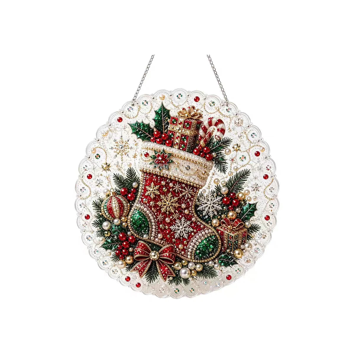 20X20CM Diamond Painting 3d Mixed-sized Pearl Beads Christmas Pearl Suncatcher Kit For Diy Craft Metal Chain Festive Wall Decor