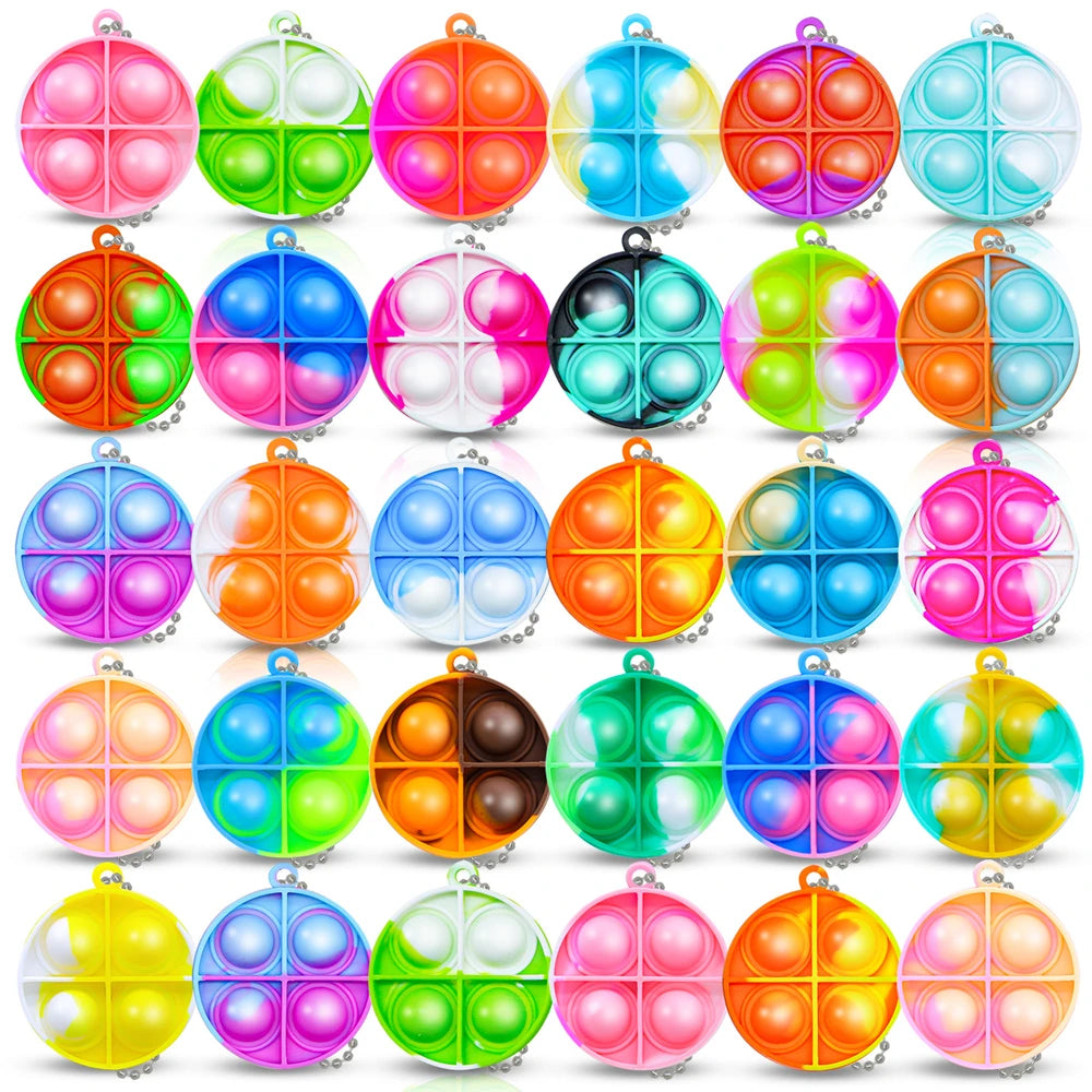 12/24 Pcs Mini with Key Chain Press Bubbles for Kids Adults Birthday Party Gifts Decoration Wedding Guest Gifts Carnival Prizes