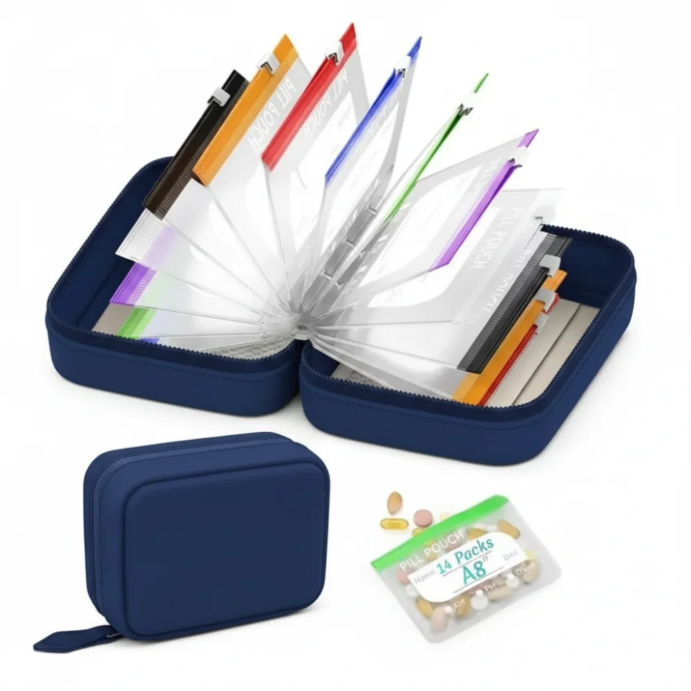 7/14Pouch Weekly Pill Organizer Color Coded Pill Pouch Waterproof Medicine Storage Case Portable Vitamins Supplements Pouch Set