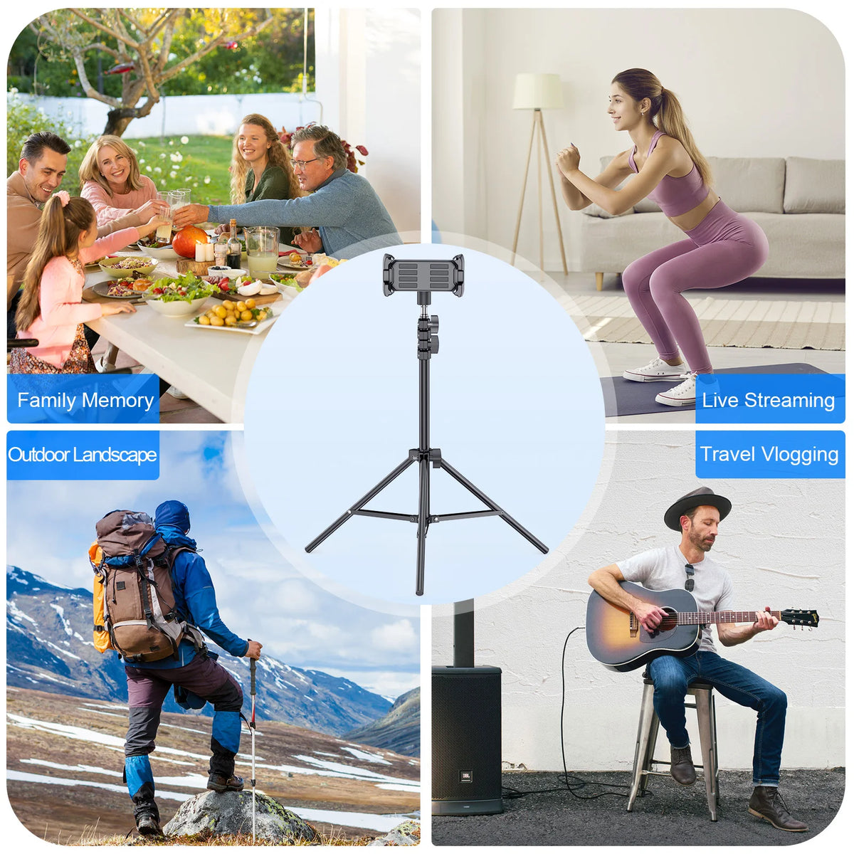 Floor Tripod Tablet Stand Height Adjustable Holder Mount Lazy Bracket for IPad Pro Air 12.9 Iphone 16 15 Max Samsung Cell Phone