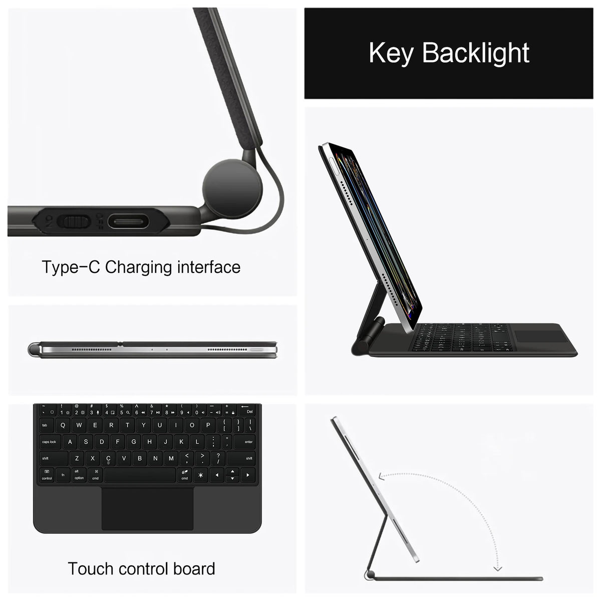 AJIUYU Magic Keyboard Folio For iPad Pro 11 inch (M4) 2024 A2836 A2837 Smart Magnetic Case Multi-touch Backlight Keyboard Cover