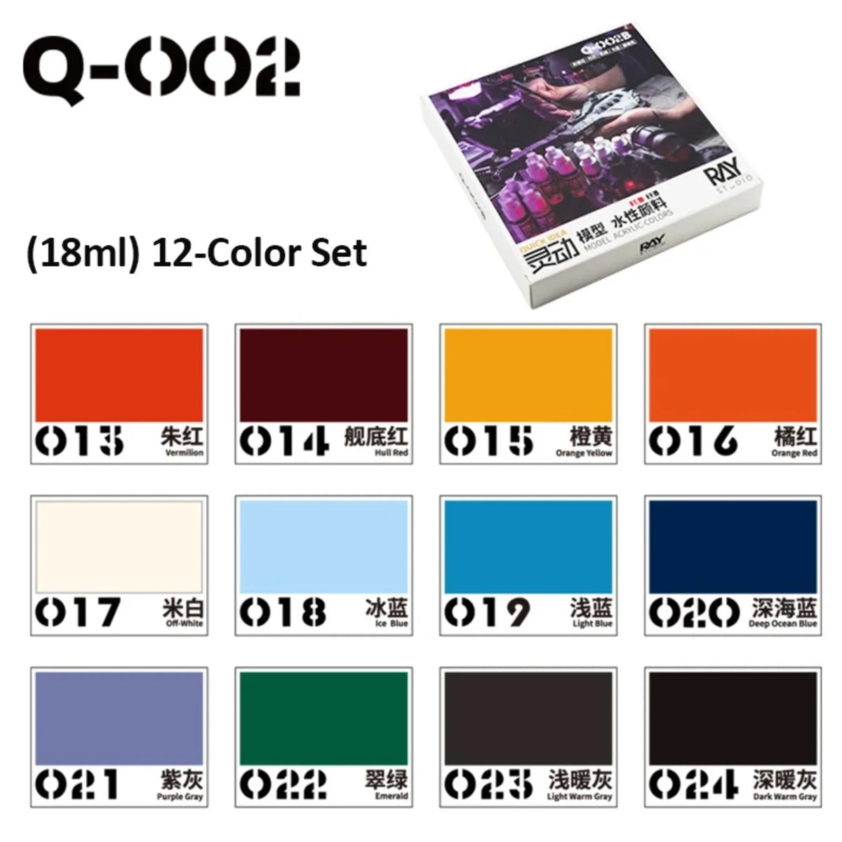 RAYSTUDIO 6ML/18ML Model Coloring 12-Bottle Acrylic Water-Based Paint Set for Gundam Scale Model DIY Hand Painting Pigment Tools