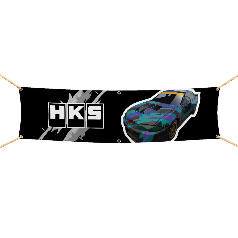 Professional H-HKS Car Motorcycle Team Company Logo Flag 45x180cm 60x240cm Polyester Printed Decoration Banner Tapestry