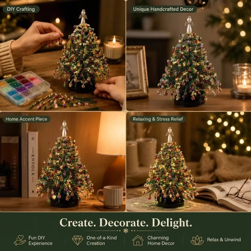 Handmade Bead Weaving Christmas Tree DIY Kit Desktop Holiday Decoration Beaded Xmas Ornament Festive Craft Present