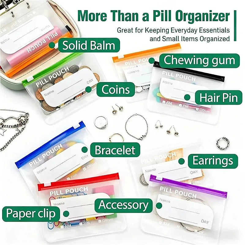 7/14Pouch Weekly Pill Organizer Color Coded Pill Pouch Waterproof Medicine Storage Case Portable Vitamins Supplements Pouch Set