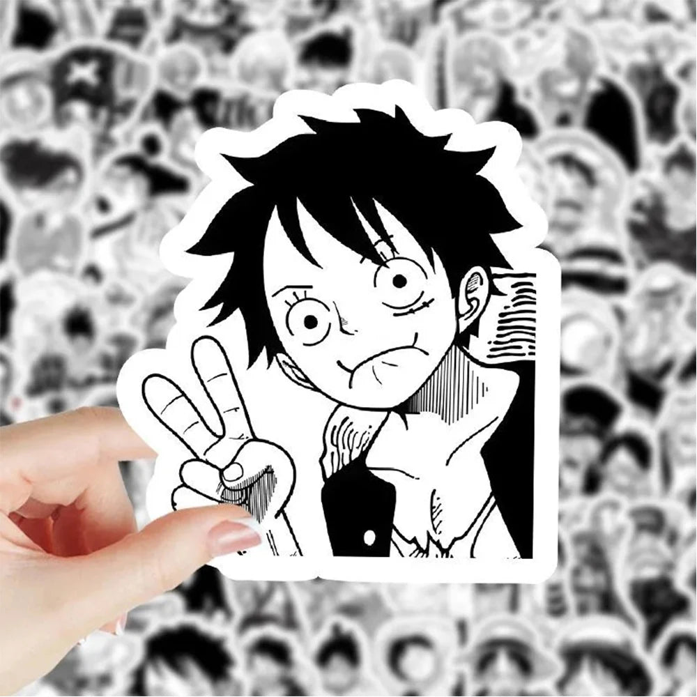 10/30/50/100pcs Black White Anime ONE PIECE Stickers Cartoon Luffy Zoro Sticker Toys DIY Waterproof Cool Manga Decals Decoration
