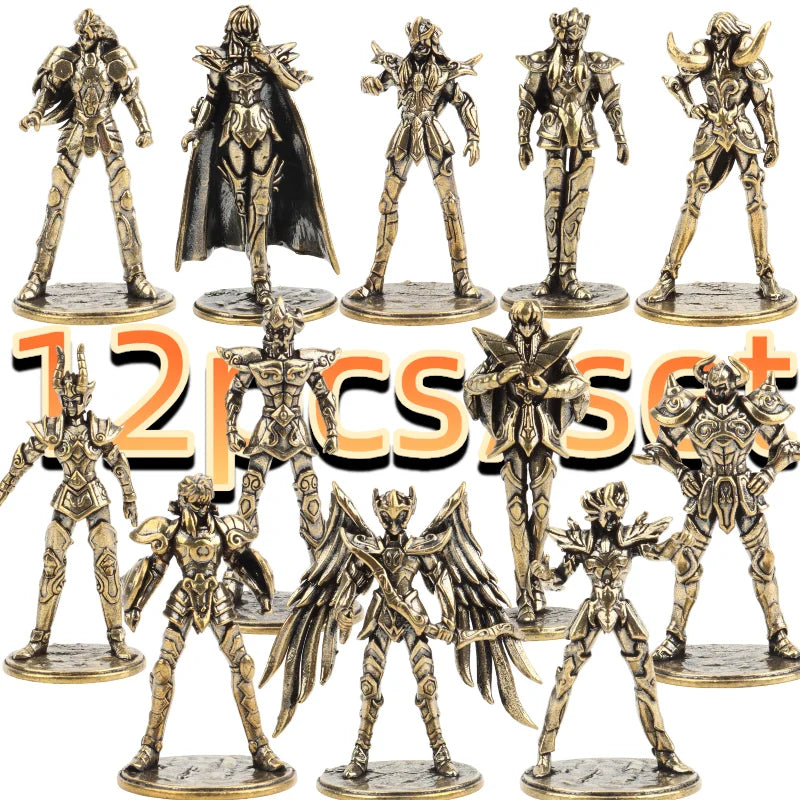 Saint Seiya Brass Gold Saint Mini Figures Vintage Metal Knights The Zodiac Statue Twelve Gold Saints Collectible Model Toy Gifts