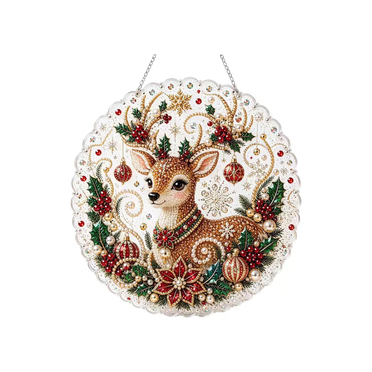 20X20CM Diamond Painting 3d Mixed-sized Pearl Beads Christmas Pearl Suncatcher Kit For Diy Craft Metal Chain Festive Wall Decor
