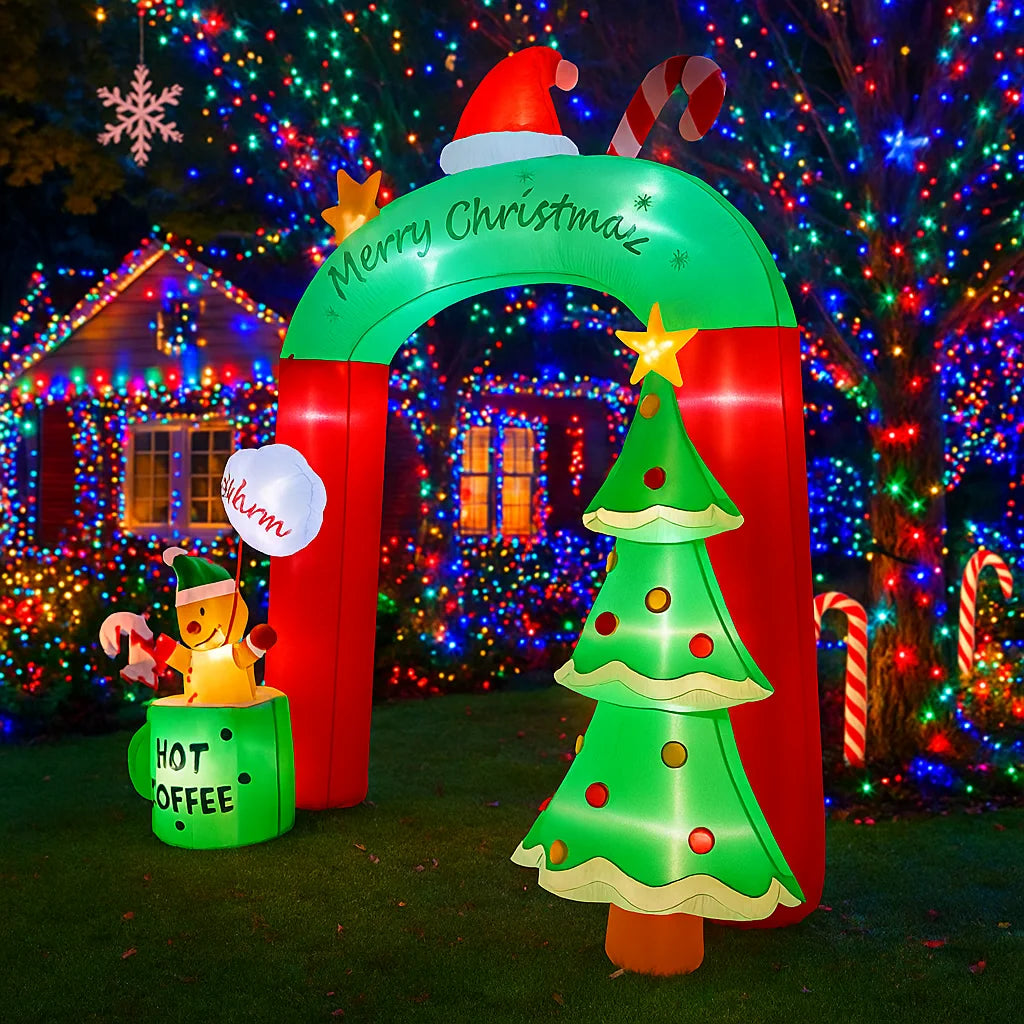 GRAND FESTIVE GATEWAY | 8.8FT (2.7M) Light-Up Christmas Tree & Cocoa Cup Inflatable ArchwayGRAND FESTIVE GATEWAY | 8.8FT (2.7M) Light-Up Christmas Tree & Cocoa Cup Inflatable Archway