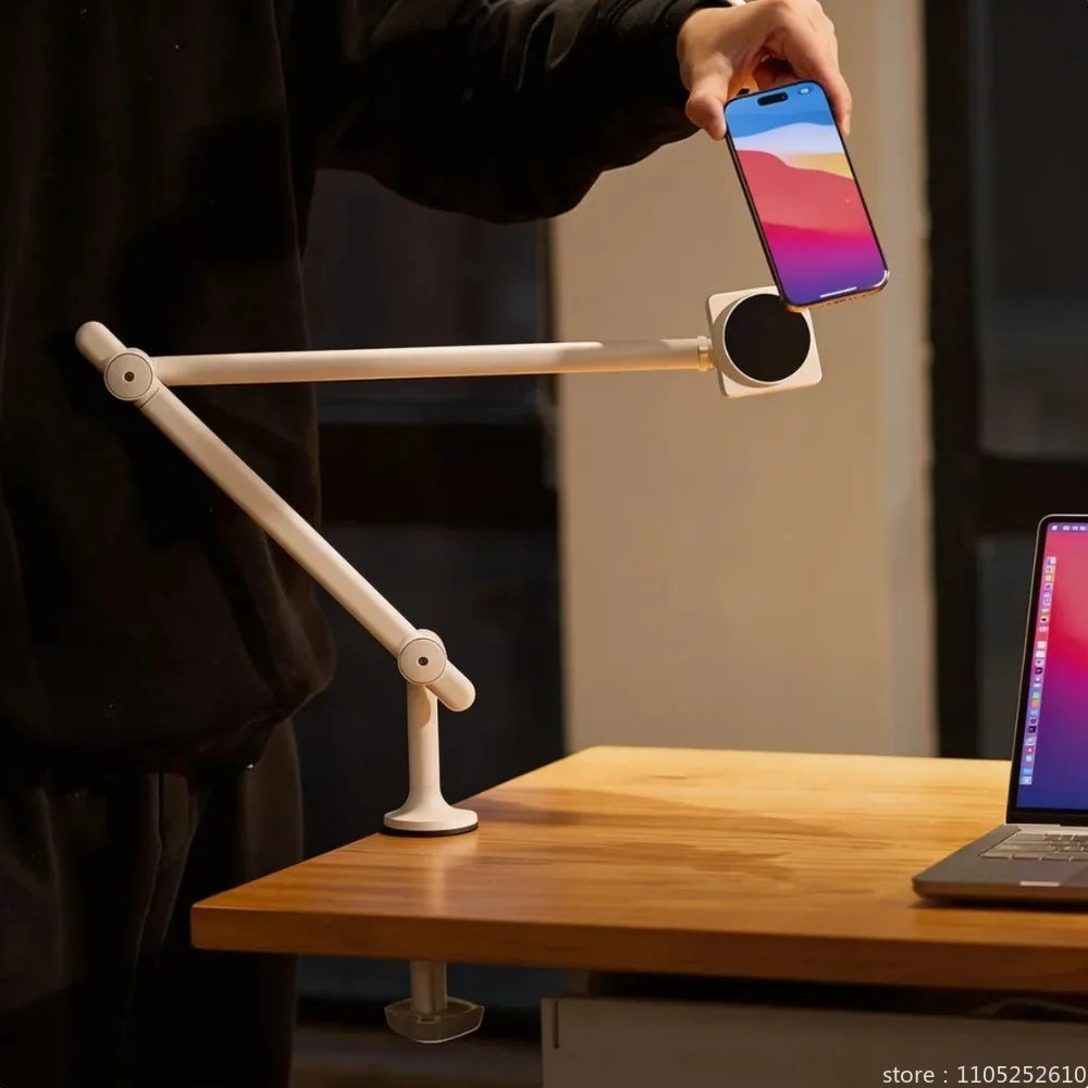 Magnetic Phone & Tablet Stand Adjustable Desk Clamp Arm 360° Rotating Aluminum Holder for iPhone iPad Overhead Lazy Mount