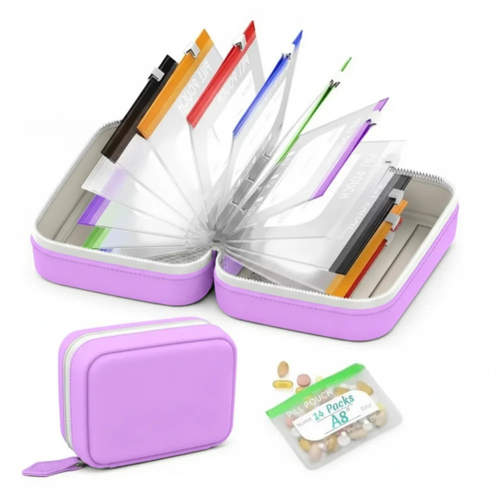 7/14Pouch Weekly Pill Organizer Color Coded Pill Pouch Waterproof Medicine Storage Case Portable Vitamins Supplements Pouch Set