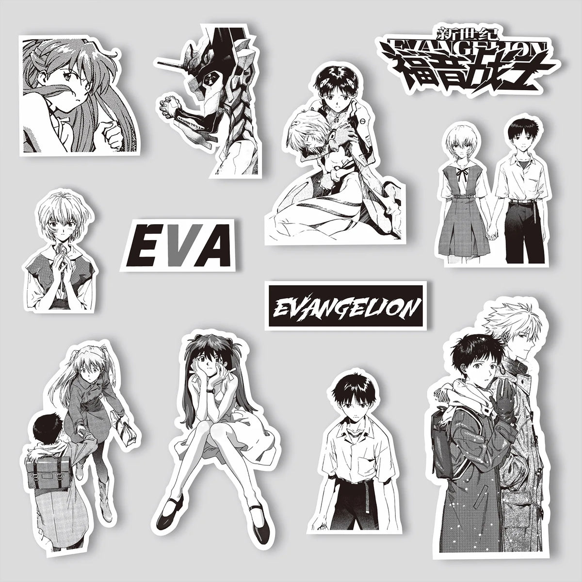 70/75/145PCS Black and White Sketch Neon Genesis Evangelion Stickers Classic Anime Decals for Notebook Skateboard Bike Sticker