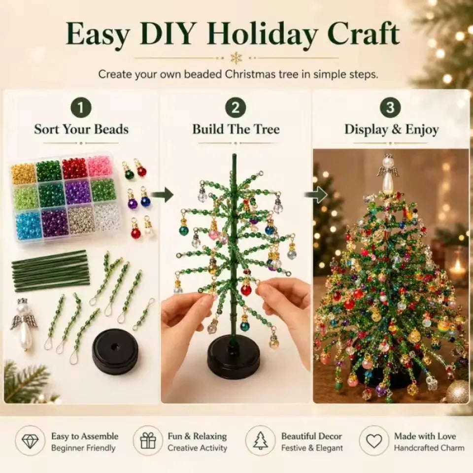 Handmade Bead Weaving Christmas Tree DIY Kit Desktop Holiday Decoration Beaded Xmas Ornament Festive Craft Present