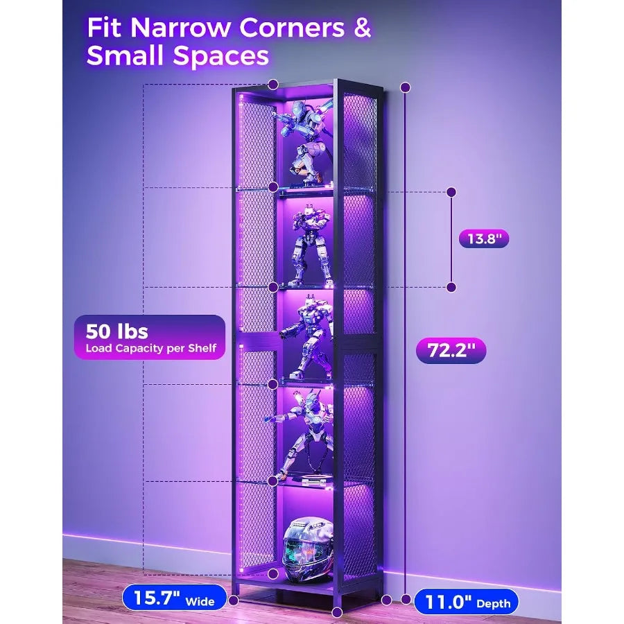 72" Tall Display Case with LED Lights, Display Cabinet for Small Space
