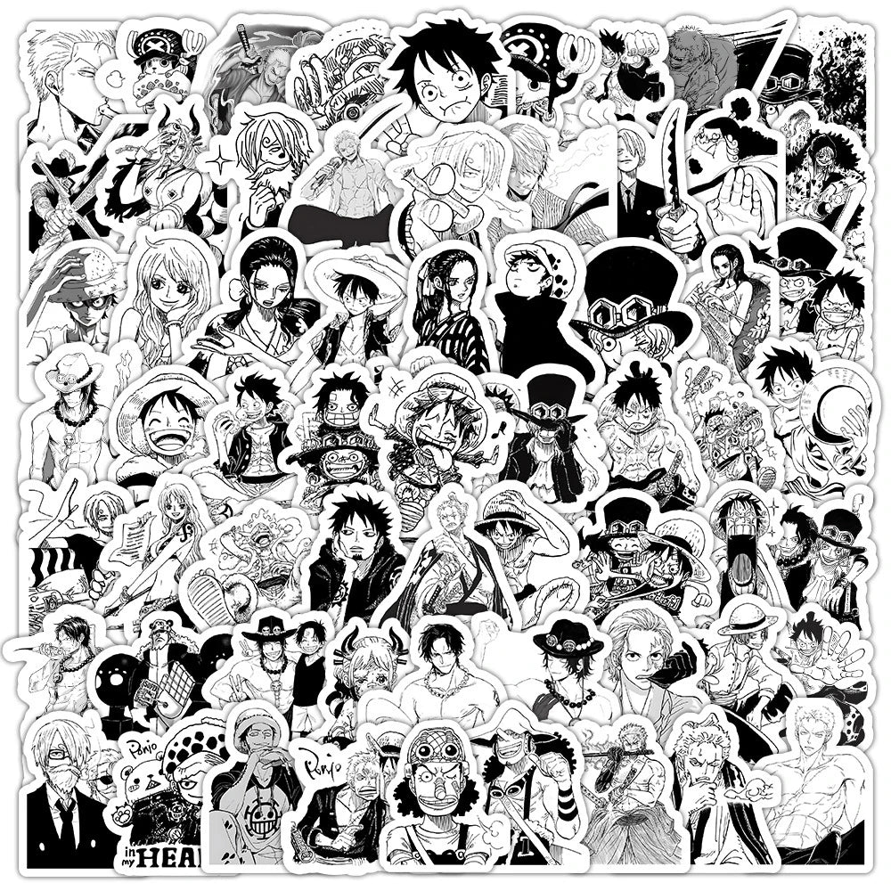 10/30/50/100pcs Black White Anime ONE PIECE Stickers Cartoon Luffy Zoro Sticker Toys DIY Waterproof Cool Manga Decals Decoration