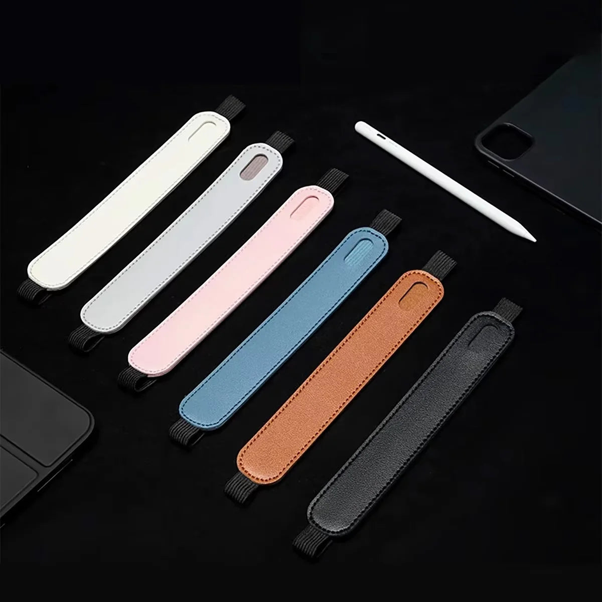 Elastic Strap PU Leather Pen Case for Apple iPad and IPencil Tablets, Portable Stylus Protective Case
