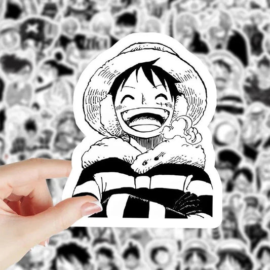 10/30/50/100pcs Black White Anime ONE PIECE Stickers Cartoon Luffy Zoro Sticker Toys DIY Waterproof Cool Manga Decals Decoration